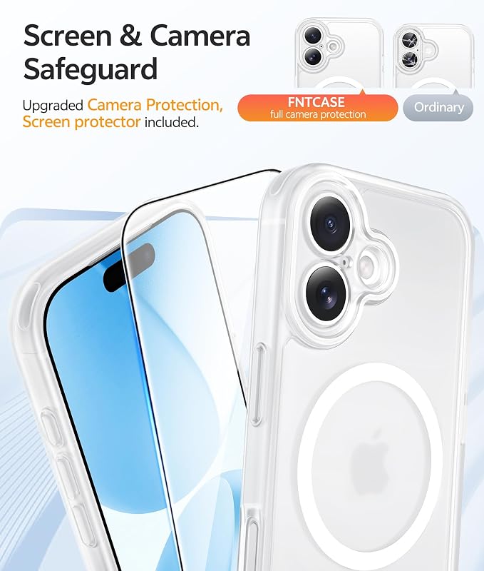 FNTCASE for iPhone 17 Case, Compatible with Magsafe, Glass Screen Protector | Full Camera Protection, Translucent Matte, 14FT Military Grade Drop Proof, Shockproof Protective Phone Cover, White - Image 4