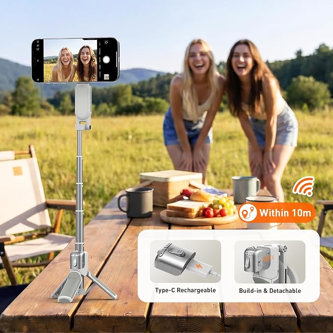 AMAZEAR Phone Camera Grip with Selfie Stick Tripod, Cellphone Accessories with Detachable Wireless Shutter Button for iPhone 16 17 Pro Max, Comfort Ergonomic Smartphone Handle Holder, Black - Image 7