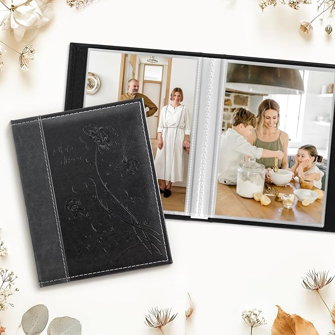 Artmag Photo Album 5x7 Clear Pages Pockets Leather Cover Slip Slide in Photo Album Book Holds 50 Vertical 5x7 Photos Picture Book for Wedding Family (Black) - Image 3