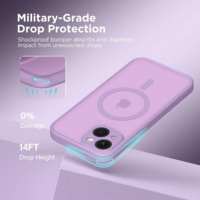 CAPRARO for iPhone 14 Case, Compatible with MagSafe | Upgraded [Full Camera Protection] Shockproof Protective Slim Translucent Matte Magnetic Phone Case 6.1'', Elegant Purple - Image 5