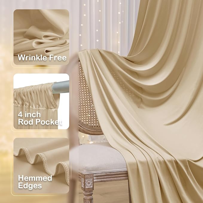 20ftx10ft Champagne Backdrop Curtains for Parties, Wrinkle Free Photo Curtains Backdrop Drapes 4 Panels Back Drop Cloth Drapery for Wedding Birthday Photography Background - Image 2