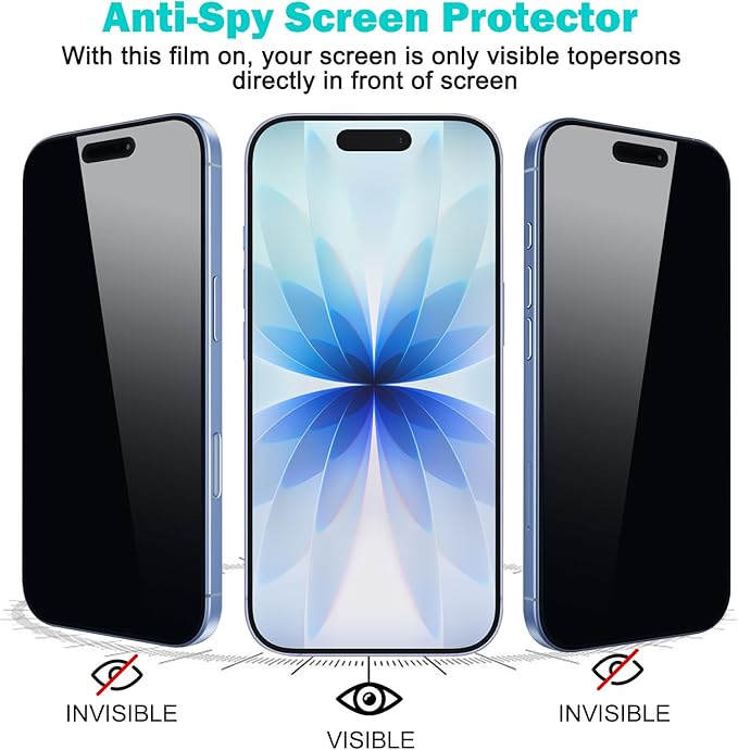PEHAEL for iPhone 17 Privacy Screen Protector+Camera Lens Protector | 3+3 Pack, Installation Frame, Cleaning kits, Anti-Spy Private, Anti-Scratch, 9H Tempered Glass, Case Friendly, [6.3 inch] - Image 4