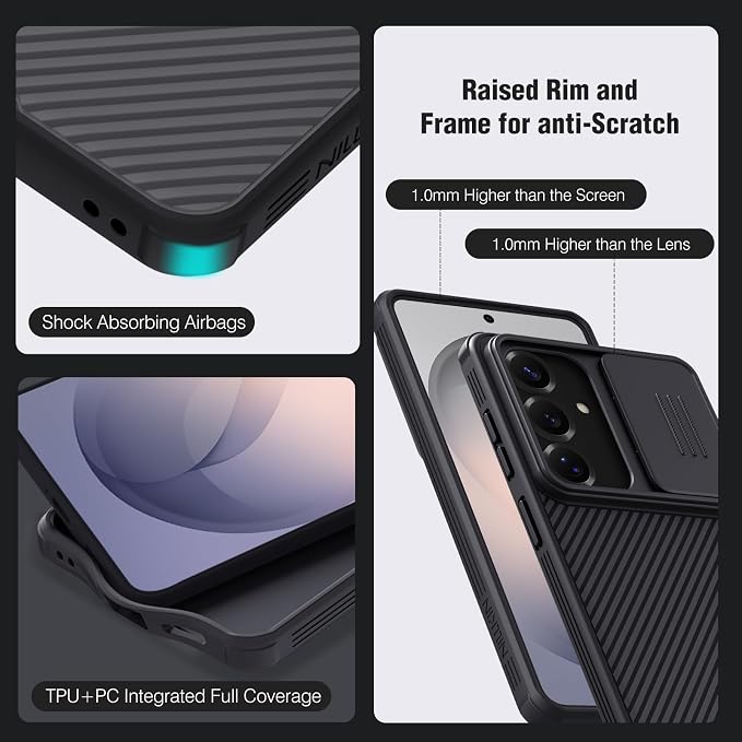 Nillkin for Samsung Galaxy S25 Case with Camera Cover, [Lens Protection] Mil-Grade Shockproof Protective Bumper Hard Cover Slim Phone Case for Galaxy S25 Cases 6.2'' Black - Image 4