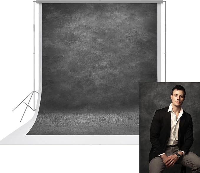 UrcTepics 8x10ft Dark Grey Abstract Textured Backdrop. Personal Headshot, Family Portrait, Studio Black Vintage Fabric Background. by UrcTepics