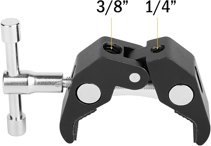 ChromLives Super Clamp Crab Clamp Photography w/ 1/4'' and 3/8'' Thread Rod Clamp Pliers Clip for DSLR Rig Cameras, 15mm Rods, Lights, Umbrellas, Hooks, Plate Glass, Cross Bars and More 2Pack - Image 5