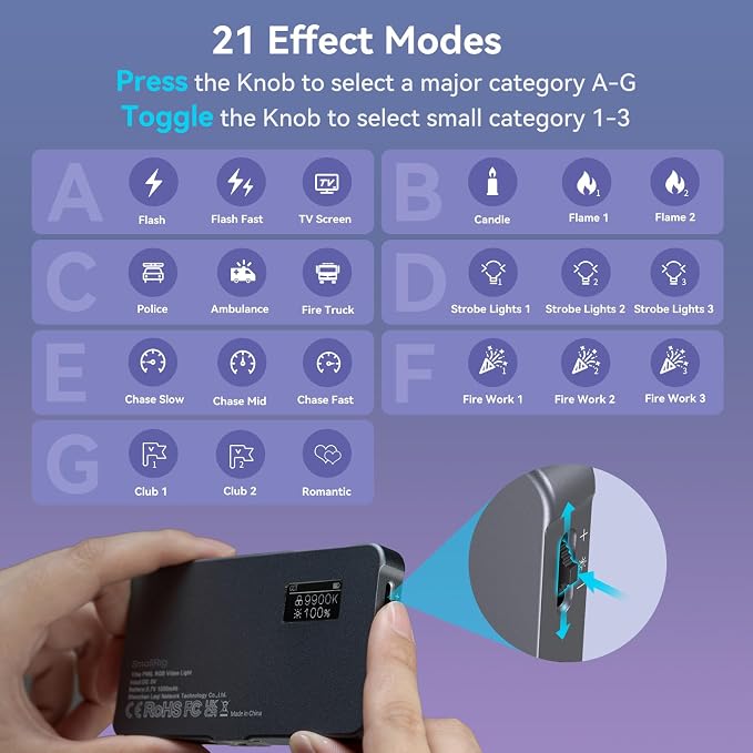 P96L RGB Video Light by SmallRig, Portable Metal LED Camera Light, 2500-8000K, 21 Effects, CRI 96+, OLED Display, Photo and Video Lighting, Long Battery Life, Fits Phone and Camera | CRI 96+, 21 Effects, 1500mAh, OLED Display, Compact Photo and Video L... - Image 5