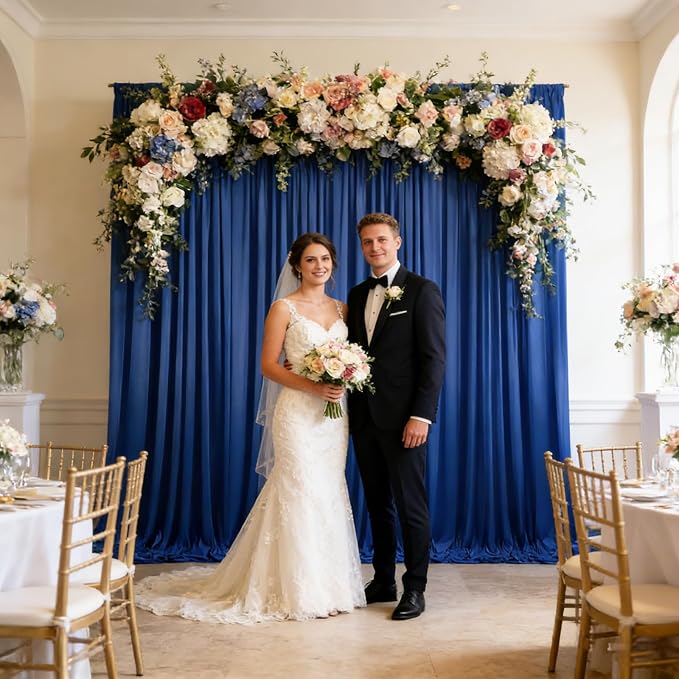 10ft x 10ft Deep Blue Backdrop Curtains for Parties, Polyester Fabric Backdrop Drapes with Rod Pockets for Weddings, Birthday, Photography, Mother's Day, Graduation Party Background Curtain, 2 Panels - Image 6