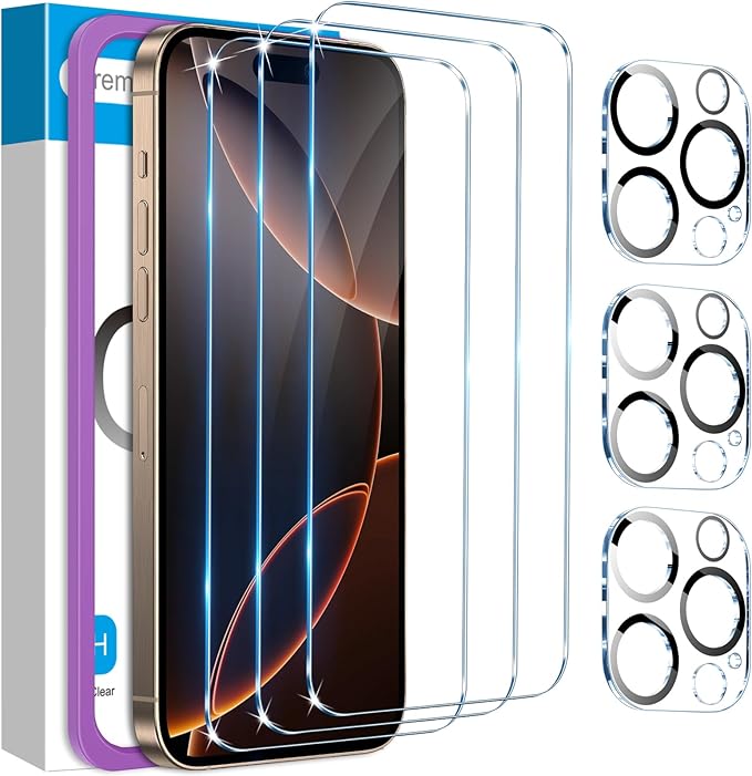 Fotbor for 3Pack iPhone 16 Pro Screen Protector with 3Pack Camera Lens Protector, 9H+ Tempered Glass Easy Installation Kit, Case Friendly iPhone 16 Pro by Fotbor