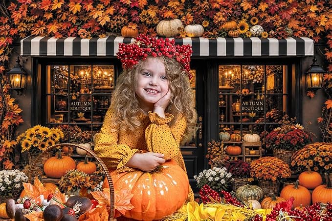 Fall Pumpkin Store Backdrop 7x5ft Autumn Boutique Harvest Pumkin Photography Background Vintage Fall Fall Festival Thanksgiving Family Party Decorations Banner Vinyl - Image 5