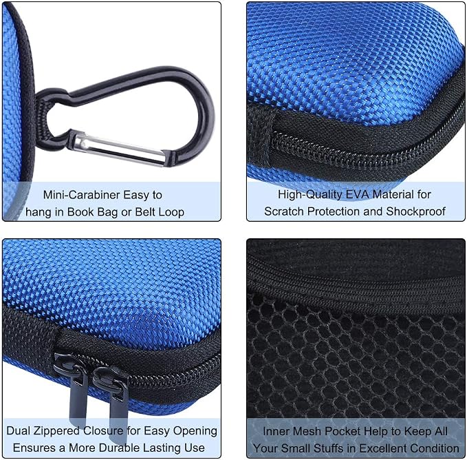 Electronic Organizer Case, Portable Clamshell Headphones Cover, Storage Bag | Storage Bag Pouch with Metal Carabiner Clip for USB Cable Charger Earphones Memory Cards U Disk Lens Filter Keys Coins, Blue - Image 6