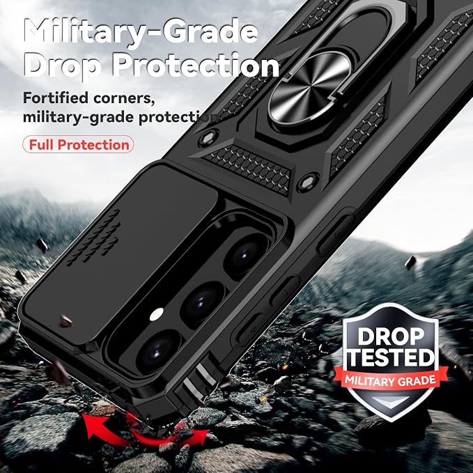 for Samsung Galaxy S24 Plus Case with Camera Lens Cover HD Screen Protector, Military-Grade Drop Tested Magnetic Ring Holder Kickstand Protective Phone Case for Samsung Galaxy S24 Plus (Black) - Image 5
