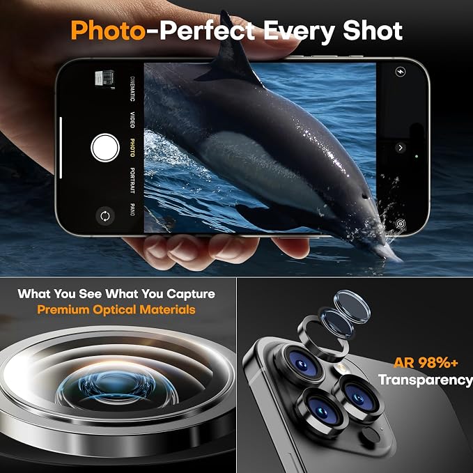 Camera Lens Protector for iPhone 15 Pro Max/15 Pro- Black | 9H Tempered Glass, Metal Individual Camera Cover, Accessories, Anti-drop, Case Friendly, HD Clear, Anti-Scratch - Image 4