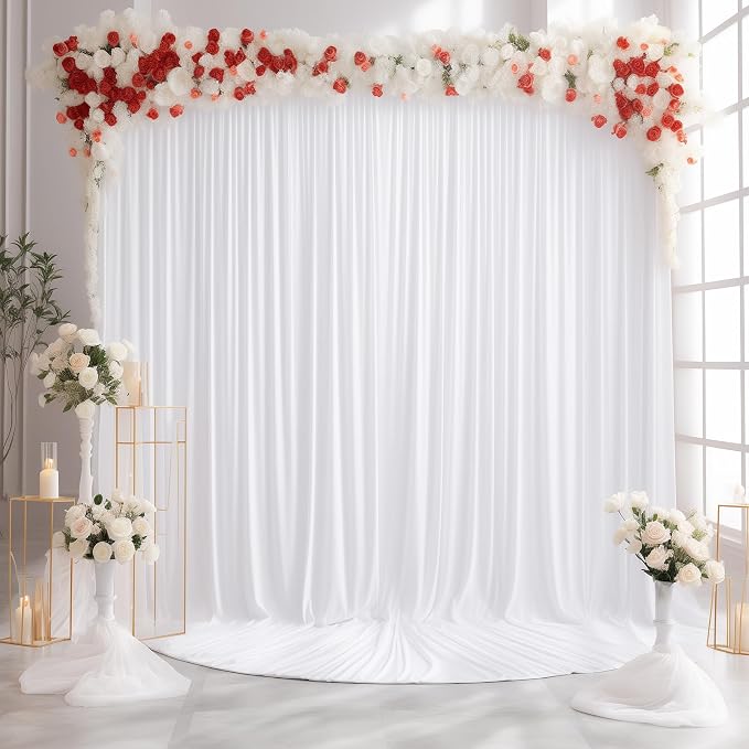 White Backdrop Curtains 6 Panels, 10 Feet Wrinkle-Free Polyester Photography Backdrop Drapes for Wedding Baby Shower Party Background Backdrop Stand- 24 X10FT (White) - Image 4