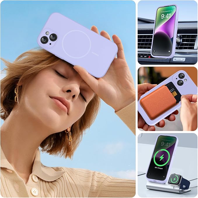 Miracase Silicone & Magnetic for iPhone 14 Case, Light Purple | Compatible with MagSafe, Soft Microfiber Lining, Premium Silicone Cover Shockproof Drop Protection Phone Case for 14 - Image 5