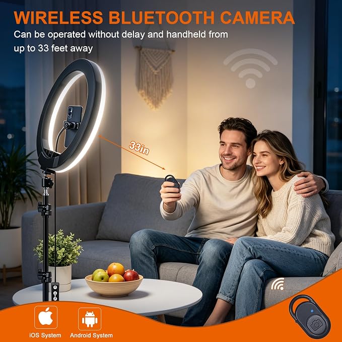 13" Selfie Ring Light with 76" Tripod Stand & 3 Phone Holder, LED Camera Ringlight with 48 RGB Colors Modes & Musical Rhythm Mode and 12 Brightness Dimmable for Makeup/Photography/Videos/Vlog/TikTok - Image 4