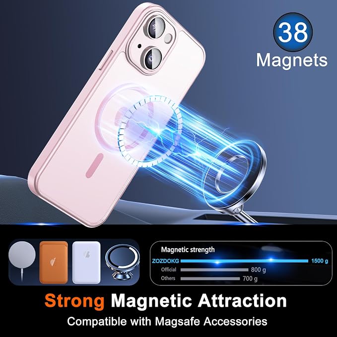 for iPhone 14 Case with Privacy Screen Protector, Pink | Full Camera Protection, Translucent Matte Magnetic, Compatible with MagSafe, Shockproof Phone Cover, Slim Fit Women/Girls - Image 3