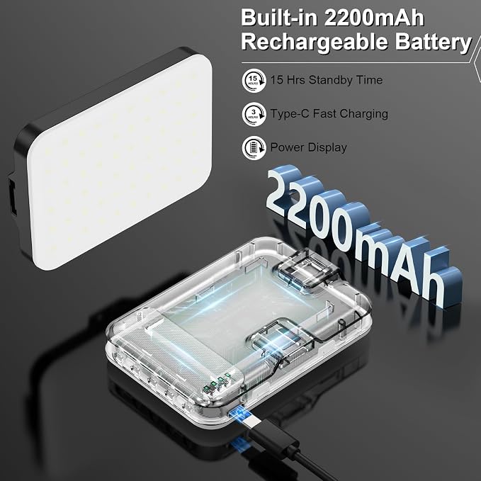 Hagibis LED Camera Light - Portable Photography Lighting with 60 LED, 2200mAh Rechargeable Battery, 7 Modes, 10-Level Brightness, Clip-on Light for Phone/Tablet/Laptop - Image 2