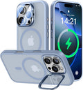 VOFATA [Upgraded] for iPhone 16 Pro Max Case with Camera Cover Stand [Fit for MagSafe][9H Camera Lens Protector] Mil-Grade Protection Translucent Magnetic iPhone 16 Pro Max Phone Case, Light Blue by VOFATA