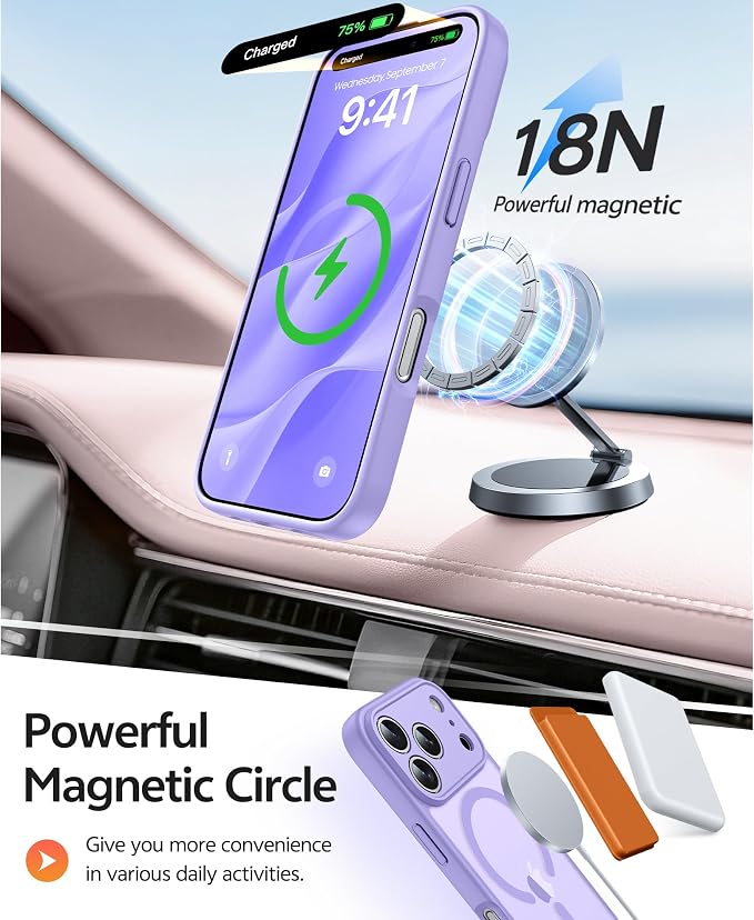 FNTCASE for iPhone 17 Pro Case, Fit for Magsafe, Screen Protector | Full Camera Protection, Translucent Matte, 14FT Military Grade Drop Proof, Shockproof Protective Phone Cover,Light Purple - Image 3