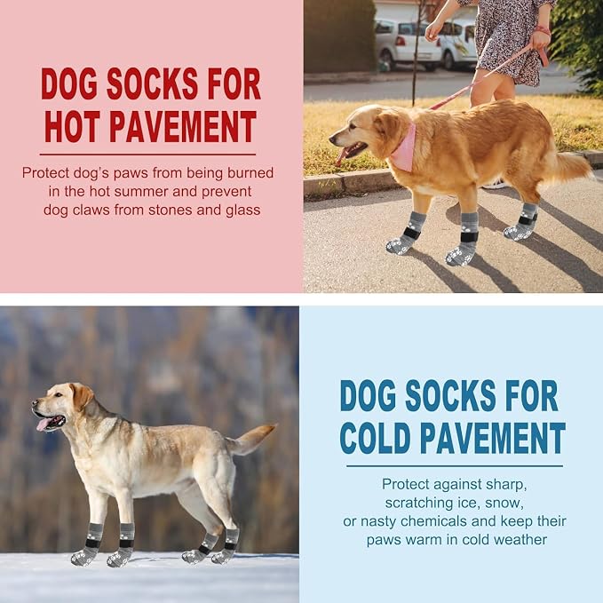 EXPAWLORER Anti Slip Dog Socks to Prevent Licking Paws, Dog Shoes for Hot Pavement, Dog Booties for Small Medium Large Senior Dogs, Traction Control Boots & Paw Protectors for Hardwood Floors - Image 6