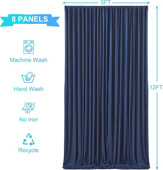 8 Panels Navy Blue Backdrop Curtains for Wedding Party Wrinkle Free Backdrops Curtain Drapes Fabric Decorations Photo Back Drop Cloth for Baby Shower Photography Stage Reception 40ft(W) x 12ft(H) - Image 5