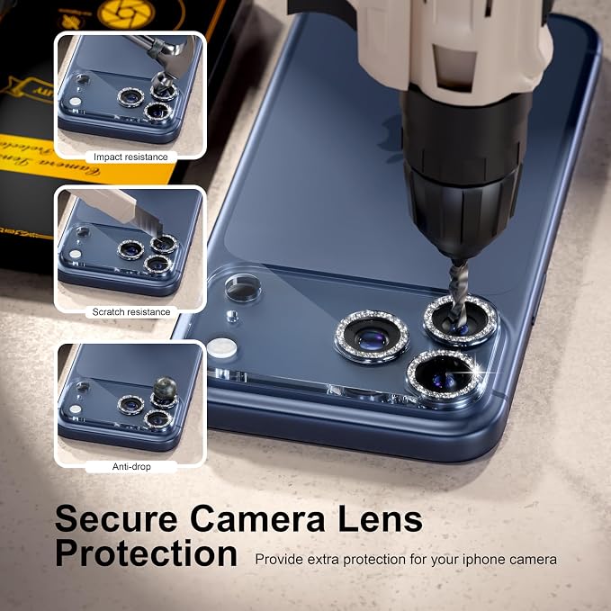 for 6 Pack iPhone 17 Pro Max Camera Lens Protectors, Glitter Silver | [Drop Protection] [Case Friendly] [Easy Installation] 9H Tempered Glass Camera Screen Protector Cover Accessories 6.9-inch - Image 4