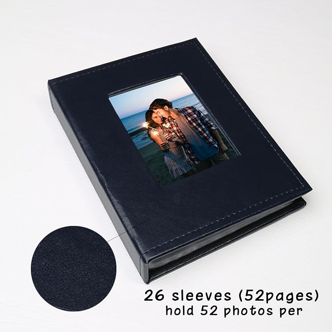 Small Photo Album 4x6, Pack of 2 Leather Photo Book, Each Mini 26-Page Album Holds 52 Photos, Art Presentation Folder for Postcards & Picture Storage - Image 3
