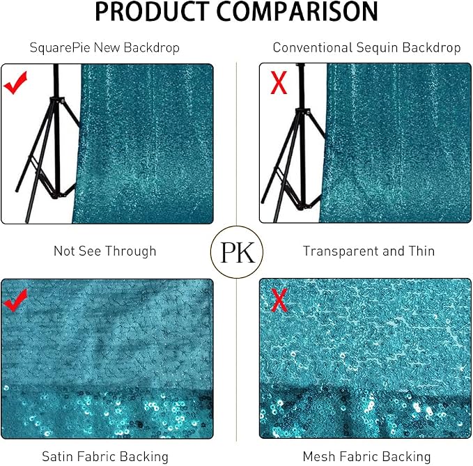 SquarePie 10x10ft Teal Sequin Backdrop, High Density Non-Transparent Glitter Curtain for Photography, Birthday, Wedding Party Decorations, Thick Solid Background with 4" Rod Pocket, 1 Panel - Image 6