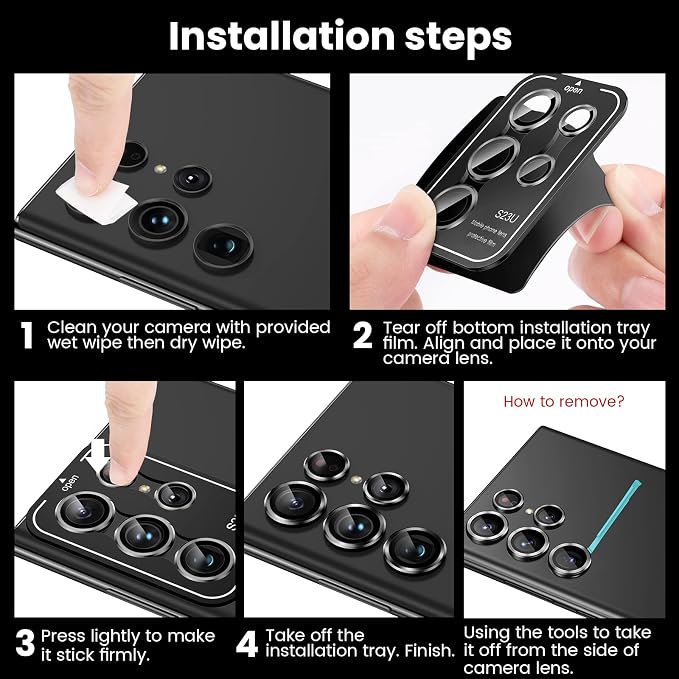 Tensea [3+2PCS for Samsung Galaxy S23 Ultra 5G Camera Lens Protector, 9H Tempered Glass Camera Cover Screen Protector Metal Individual Ring [Installation Tray][Removal tool][Case Friendly]- Black | 9H Tempered Glass Camera Cover Screen Protector Metal ... - Image 7