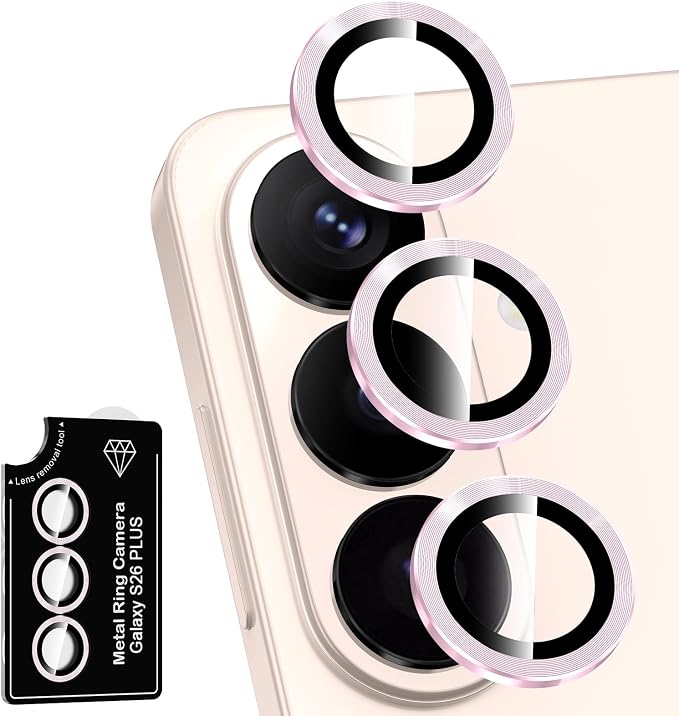 for Samsung Galaxy S26 Plus Camera Lens Protector, Individual Metal Ring Tempered Glass Lens Cover, [Strong Adsorption] Scratch Resistant Ultra-Thin HD Clear Lens Cover, 1 Set-Pink by Btscase