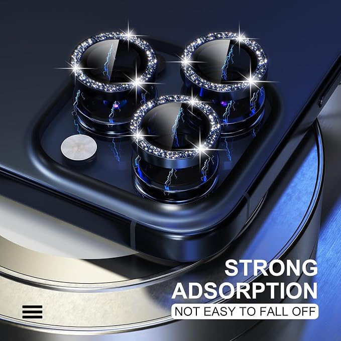 Choiche for iPhone 15 Pro/iPhone 15 Pro Max Camera Lens Protector | Ultra HD, Bling 9H Tempered Glass Camera Cover Screen Protector Metal Ring Decoration Accessories (Glitter-Blue) - Image 6