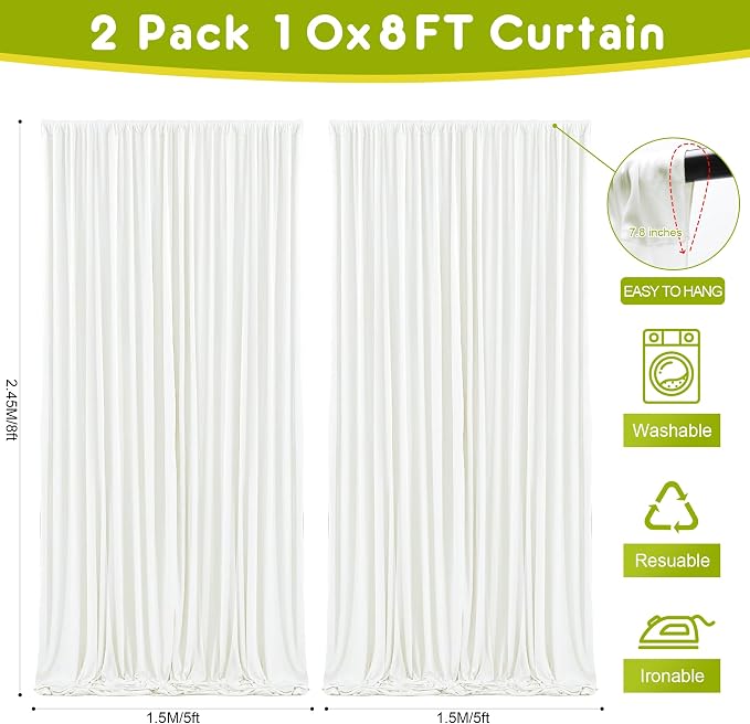 Ivory Backdrop Curtain for Parties Backdrop Drapes, 2Pack 10x8FT | Wrinkle Free Polyester Curtain Backdrop Draping Fabric for Backdrop Photoshoot Birthday Party Background,4 Panel 5x8FT - Image 2