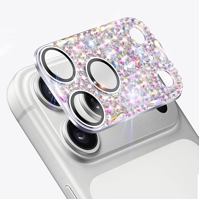 Bling Diamond Camera Lens Protector Compatible with iPhone 17 Pro Max, Metal Glitter Gem Camera Cover，9H Tempered Glass lens full Screen Sparkle Rhinestone Protector - Image 3