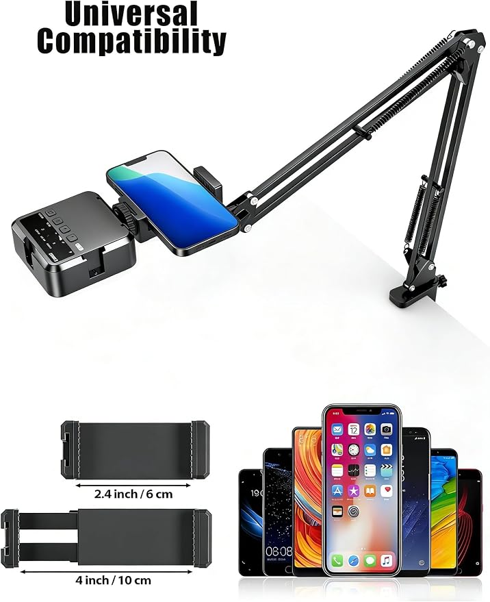 Overhead Phone Mount with LED Light, Articulating Arm Cell Phone Holder | Selfie Light with Adjustable Brightness, Flexible Phone Stand for Live Streaming, Video Recording, Cooking and Painting - Image 7