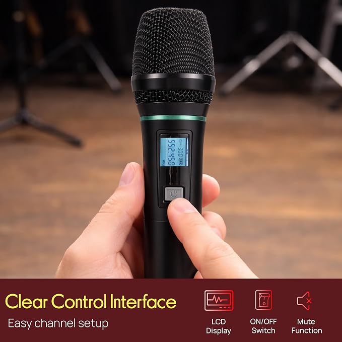 Pyle 4 Channel Wireless Microphone System with 4 Handheld Wireless Mics, UHF Cordless Microphones with Selectable Frequencies, Rack Mount Receiver for Karaoke, Church, DJ, Singing & PA Systems - Image 6