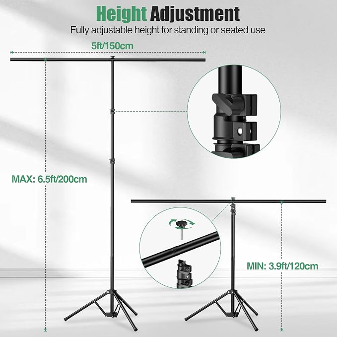 Black Background Backdrop Kit 5x7 ft with Foldable T-Shaped Stand | Portable Black Background with 5 Clamps, Carrying Bag for Parties, Streaming, Photography, Zoom, Gaming, Video Studio - Image 3