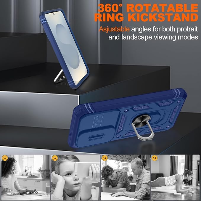 Gritup for Samsung Galaxy S26 Case with Slide Camera Cover | 2*Screen Protector, Build in 360° Rotating Ring Kickstand, Military Grade Protective Cover for Samsung S 26, Blue - Image 8