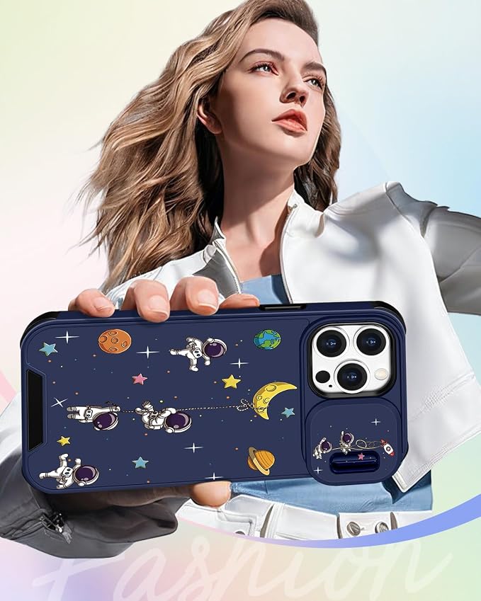 Buleens for iPhone 13 Pro Max Case - with Ring Stand & Camera Cover Cute Designed for Women Cartoon Astronaut for Phone Case for iPhone 13 Pro Max Compatible with Magsafe - Image 6
