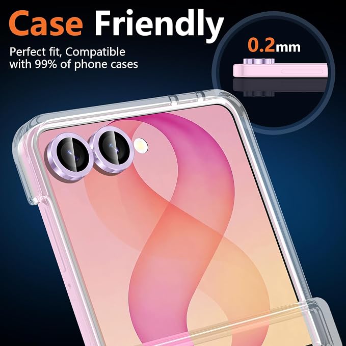for Samsung Galaxy Z Flip 8 Camera Lens Protector, Individual Metal Ring Tempered Glass Lens Cover, [Strong Adsorption] Scratch Resistant Ultra-Thin HD Clear Lens Cover, 1 Set-Purple - Image 6