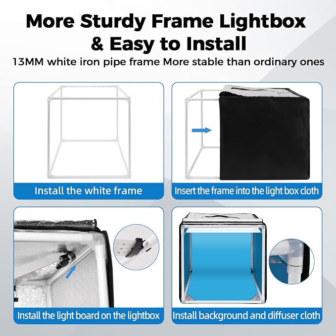 Photo Light Box, Portable 12/16/20/24/32 Inch Photo Studio Light Box, Shooting Tent Kit with 243 Light Beads and 6 Color Backdrops.Lightbox with 3 Stepless Dimming Light Boards for Product Photography - Image 6