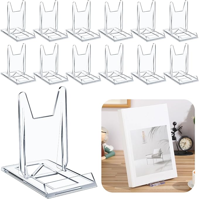 36 Pack Acrylic Book Stand for Display Adjustable, 4.2in H | Clear Display Holder Easel Collector Stand for Home Office, Back to School Comic Album CD Magazine Postcard Artworks by Memorywuu