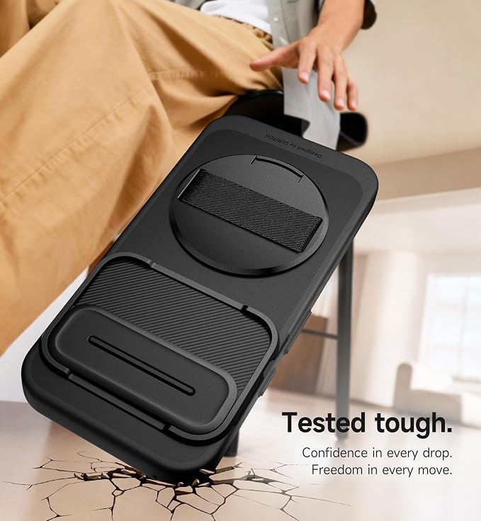 SURITCH for Google Pixel 9/9 Pro Case with 360° Rotatable Hand Strap Phone Grip Holder & Invisible Kickstand & Slide Camera Cover, Slim Rugged Shockproof Protective Cover for Pixel 9/9 Pro, Black - Image 8