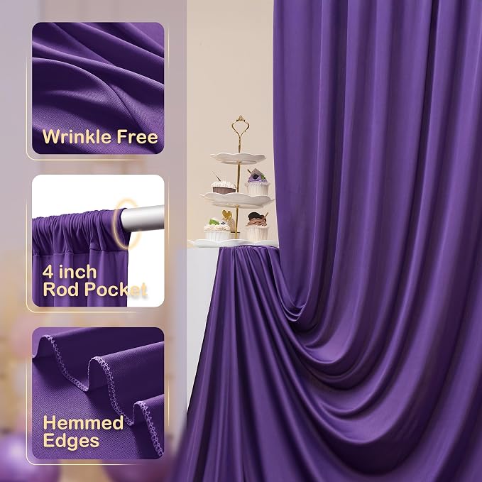 30ftx10ft Purple Backdrop Curtains for Party Background, Wrinkle Free Purple Photo Backdrop Drapes 6 Panels Back Drop Cloth for Wedding Birthday Photography Baby Shower Decor - Image 2