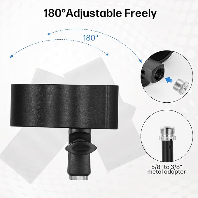 Large Microphone Clip for Mics with Outer Diameter 1.26" to 2.3" | Adjustable Mic Holder, Premium ABS, Inside sponge to protect microphones, With 5/8" Male to 3/8" Female Screw Adapter - Image 4