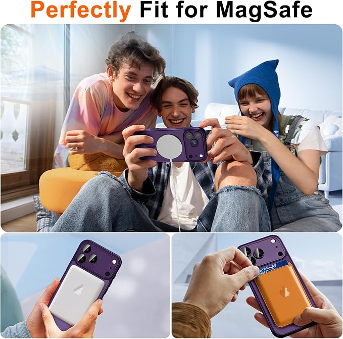 for iPhone 17 Pro Case with Privacy Screen Protector, Purple | Full Camera Protection, Compatible with MagSafe, Magnetic Matte Shockproof Phone Cover for iPhone 17 Pro Women/Girls - Image 4