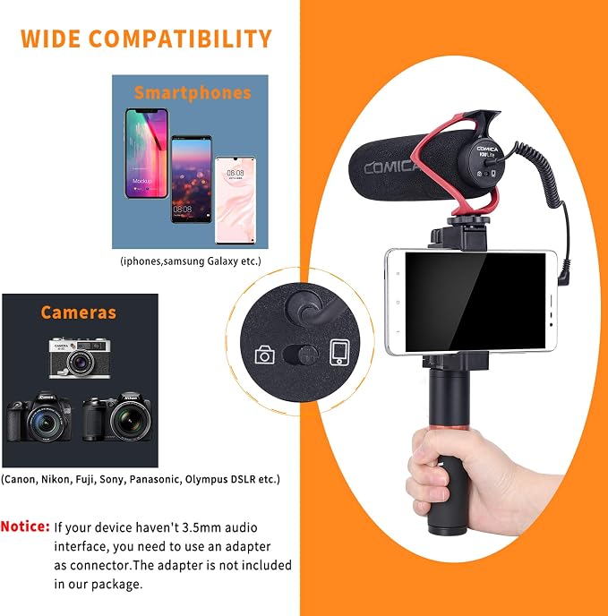 COMICA CVM-V30 LITE Video Microphone,Super-Cardioid Condenser On-Camera Shotgun Microphone for Canon Nikon Sony Panasonic DSLR Cameras,Mic for iPhone Android Smartphone with 3.5mm Jack(Red) - Image 5