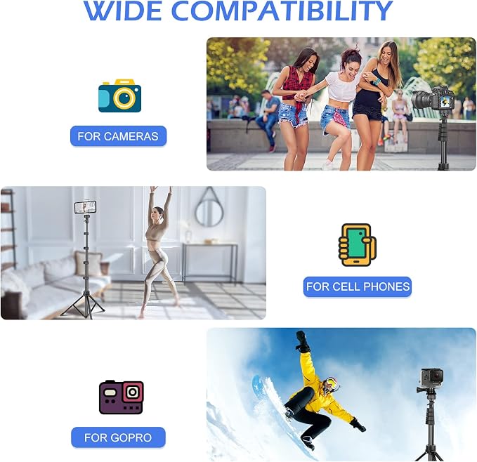Sensyne 67" Phone-Tripod, Extendable Cell Phone Tripod Stand & Selfie Stick with Wireless Remote and Phone Holder, Compatible with iPhone Android Phone, Camera - Image 3