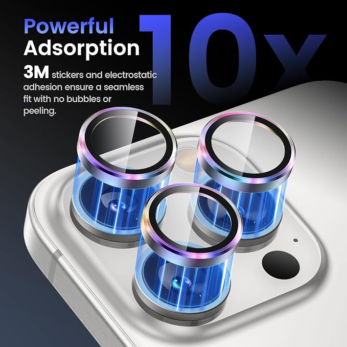 Tensa iPhone 15 Pro/Pro Max Camera Lens Protector, 9H Tempered Glass Screen Cover, Metal Ring for 6.1/6.7 inch iPhone 2023 - Image 4