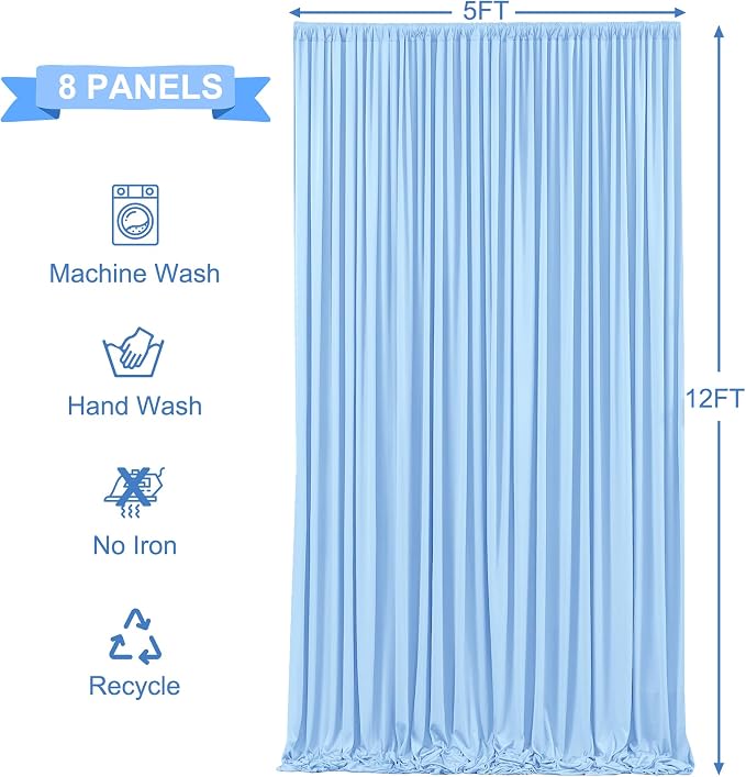 8 Panels Baby Blue Backdrop Curtains for Wedding Party Wrinkle Free Backdrops Curtain Drapes Fabric Decorations Photo Back Drop Cloth for Baby Shower Photography Stage Reception 40ft(W) x 12ft(H) - Image 5