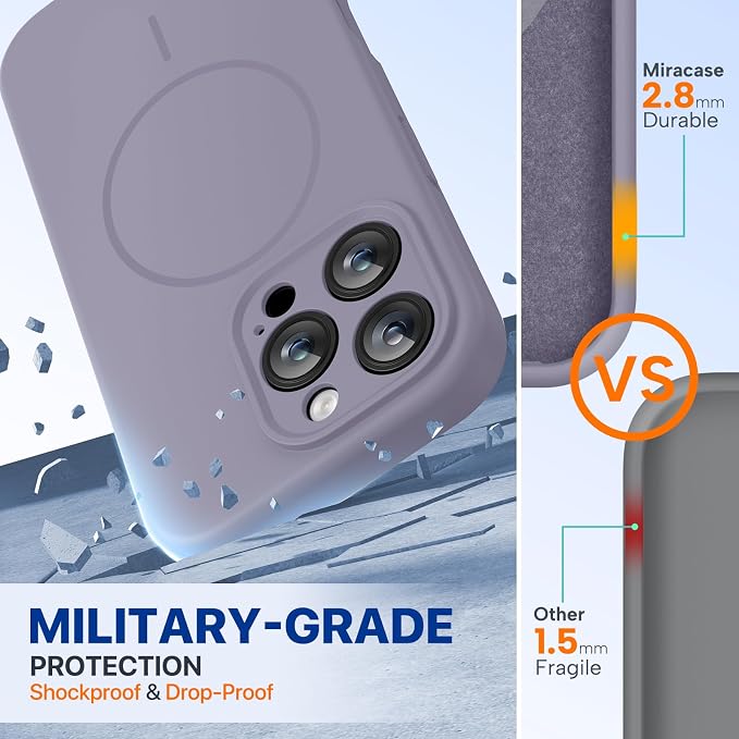 miracase Magnetic for iPhone 16 Pro Case, [Soft Anti-Scratch Microfiber Lining], Compatible with MagSafe, Liquid Silicone Case Shockproof Drop Protection Phone Case for 16 Pro,Lavender Gray | Compatible with MagSafe, Soft Microfiber Lining, Liquid Sili... - Image 3